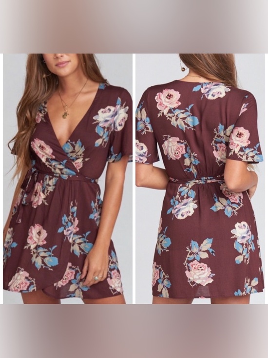 Show Me Your MuMu Dresses & Skirts - Show Me Your Mumu Women’s Andrea Floral Burgundy Short Sleeve Wrap Dress Size S